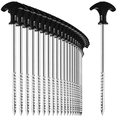 Image of com four® 24x tent pegs made of steel robust ground with thread for camping and outdoors ideal normal hard a T handle