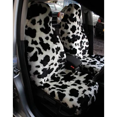 Image of Carseatcover UK Front Pair of Faux Fur Furry COW PRINT Car Seat Covers Universal Fit Suitable for Cars, Vans, MPV&#039;s SUV&#039;s