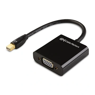Image of Cable Matters Mini DisplayPort to VGA Adapter (Mini DP VGA) in Black Thunderbolt 2 Port Compatible