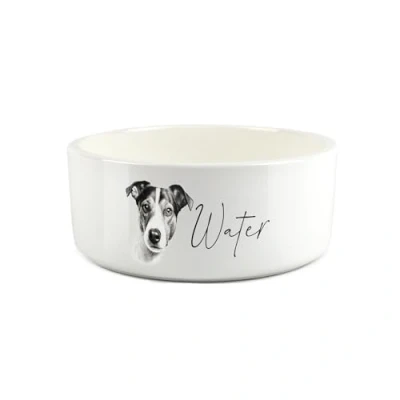 Image of Jack Russell Pet Bowl Black &amp; White Portrait Large Ceramic Water Dish For Dogs