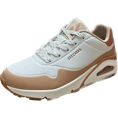 Image of Skechers Sport UNO Trainers, Women&#039;s, Size: 8, White/coral/tan High quality imitation leather