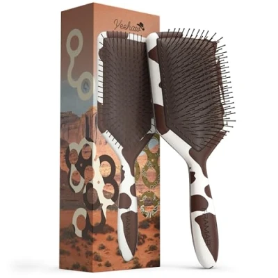 Image of Framar Paddle Brush for Thick Hair Hairbrushes Women, Detangle Curly Detangler, Hair, Wet Detangler Cow Print