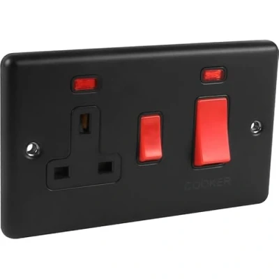 Image of 45A Cooker Switch with 13A Socket MATT Black Windsor Range Trim United Electrical W41MBB