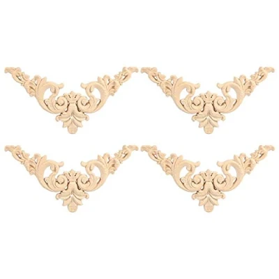 Image of Yosoo 4 x Wooden Carved Corner Onlay Appliques Unpainted Furniture DIY Home Frame Door Decor 12 cm