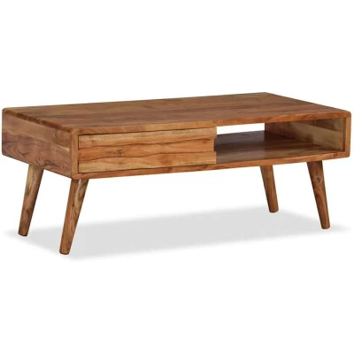 Image of vidaXL Coffee Table Solid Wood with Carved Drawer 100x50x40 cm