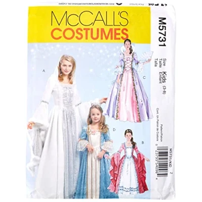 Image of McCall&#039;s Patterns M5731 Size KID 3 4 5 6 7 8 Misses&#039;/ Children&#039;s/ Girls&#039; Princess Costumes, Pack of 1, White