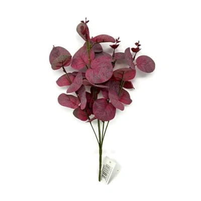 Image of AFS 5 Stem Artificial Eucalyptus Bush x 35cm Green or Red Flower Display Foliage (Red)