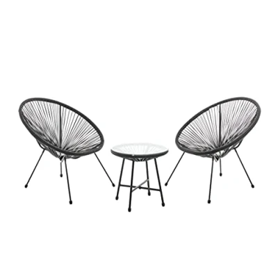Image of EVRE Goa Black Acapulco Styled Egg Shape Conversational Garden Furniture Bistro Patio Outdoor Set For Balconies Gardens Terraces 2 Chairs 1 Glass Top Table