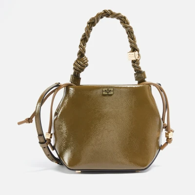 Image of Ganni Bou Patent Leather Blend Bucket Bag