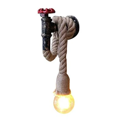 Image of Vintage Wall Lamp Retro Industrial Metal Large Tube Hemp Rope E27 Sconce Light Loft Restaurant Corridor Living Room Balcony (No Bulb) (B)