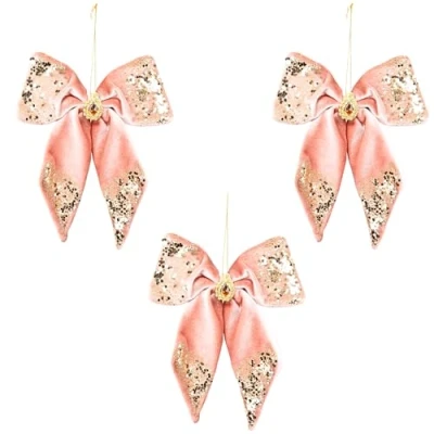 Image of 3Pcs Ligh Pink Bow 17x22cm Christmas Tree Hanging Decorations Festive Decorative Ornaments Fairy Tale Themed Xmas Pendant