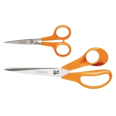 Image of Fiskars Classic Scissors Set, Universal (Art. No.: 1005148) and Hand 1005153), Stainless Steel Blade/Plastic Handles, Orange, 1003031