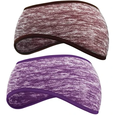 Image of SAVITA 2 Pack Winter Ear Warmers Headband Stretchy Yoga Gym Sport Thermal Muffs Ski Moisture Wicking for Women Man(Purple, Brown)
