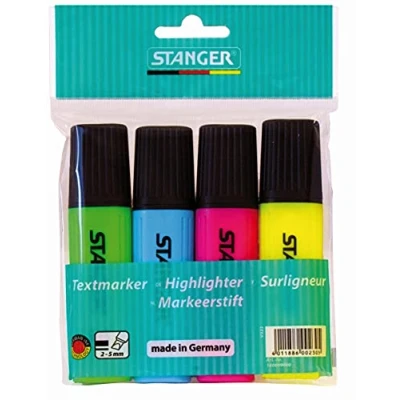 Image of STANGER Text Highlighter Set Of 4 Markers 2 5mm Multicolor