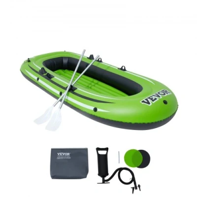 Image of VEVOR Inflatable Boat, 3 Person Fishing Strong PVC Portable Boat Raft Kayak, 45.6&quot; Aluminum Oars, High Output Pump, Rod Holders, and 2 Seats, 750 lb Capacity for Adults, Kids