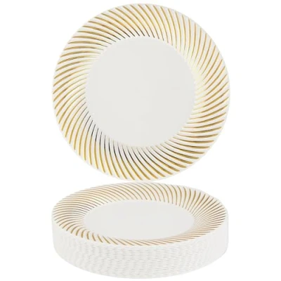 Image of MATANA 40 Premium White Plastic Dessert Plates with Gold Rim, 18cm / 7 Inch Elegant &amp; Reusable Small Side Plates, Starter for Weddings, Birthdays, Picnic, BBQ, Parties