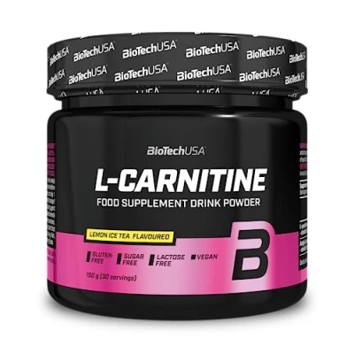 Image of BioTechUSA L carnitine Drink Powder, Flavoured Food Supplement Powder with Tartrate, Acetyl carnitine, Minerals and Sweetener, 150 g, Lemon ice Tea