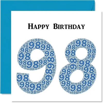 Image of Fun 98th Birthday Cards for Men Shapecloud Happy Card Great Grandad Grandpa Nanny Grandma Nan Gran Granny Dad Mum, 145mm x Greeting Cards,