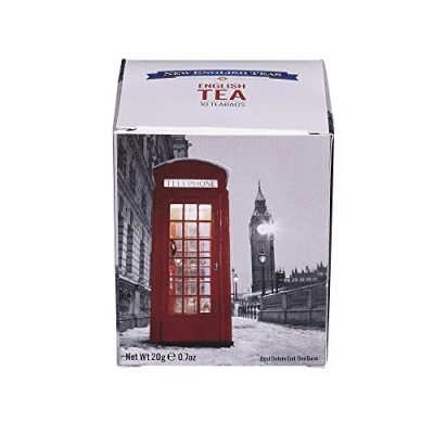 Image of New English Teas Telephone Box Snow Scene Tea Carton with 10 Breakfast Teabags, 0.02 kg