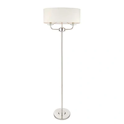 Image of National Lighting Kennedy Modern Bright Nickel Standing Floor Lamp with Crystal Glass Detail and White Fabric Shade