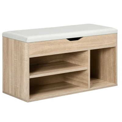 Image of HOMCOM Shoes Cabinet Bench Hidden Storage Padded Seat Organiser Footwear Rack Hallway Oak Tone