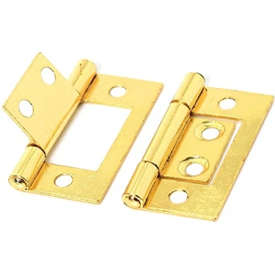 Image of Pair of Small 40mm Brass Flush Hinges 1.5&quot; Cupboard/Cabinet/Unit Fittings