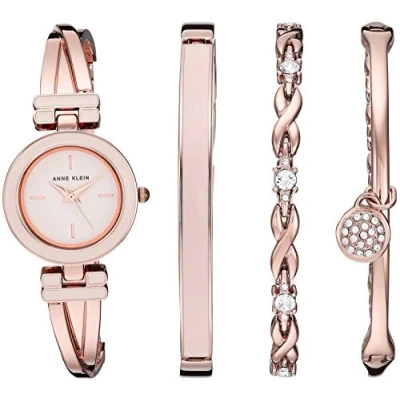 Image of Anne Klein Women&#039;s Bangle Watch and Premium Crystal Accented Bracelet Set, AK/3284LPST