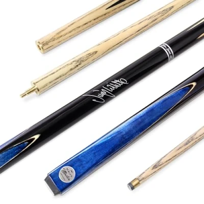 Image of BAIZE MASTER 57 Inch Jimmy White Signature VICTORY Two Piece 2pc Ash Snooker Pool Cue with 9.5mm Layered Tip (Blue)