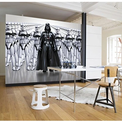 Image of Komar Star Wars Imperial Force Darth Vader Stormtrooper Wallpaper Mural, Vinyl, Black/White, 368x0.2x254 cm