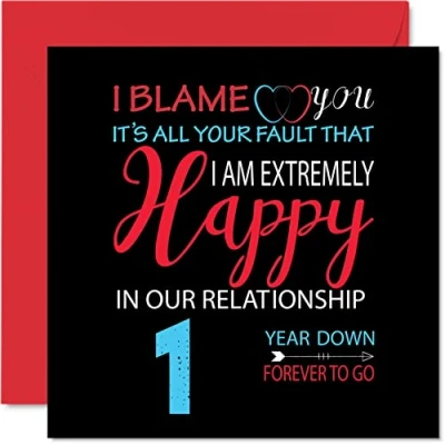 Image of Funny Paper Anniversary Card for Husband Wife Your Fault I&#039;m Extremely Happy 1st Wedding Partner, 145mm x Greeting Cards First Anniversaries