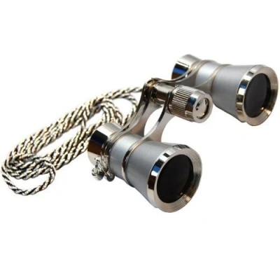 Image of HQRP 3 x 25 Opera Glasses Binoculars w/Crystal Clear Optic (CCO) Platinum with Silver Trim w/Necklace Chain