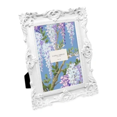 Image of Laura Ashley 4x4 Gold Ornate Textured Hand Crafted Resin Picture Frame with Easel &amp; Hook for Tabletop Wall Display, Decorative Floral Design Home Decor, Photo Gallery, Art, More (4x4, Gold)