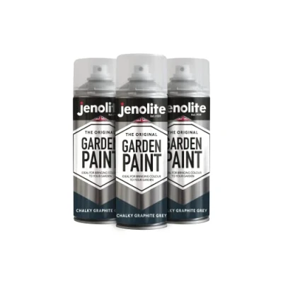 Image of JENOLITE Garden Spray Paint Chalky GRAPHITE GREY 3x400ml Multi Surface Ideal Furniture Paint, Ornaments, Picture Frames &amp; More Interior and Exterior Use RAL 7016