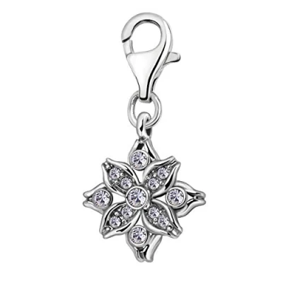 Image of Quiges 3D Ice Star Flower Clip On Charm Pendant with Cubic Zirconia Silver Plated Women&#039;s Jewellery