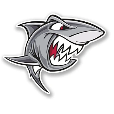 Image of 2 x Angry Shark Sticker Car Bike iPad Laptop Decal Jaws Fish Scuba Diving #4249 (10cm Wide 7.2cm Tall)