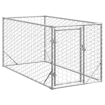 Image of vidaXL Outdoor Dog Kennel with Door 2x1x1 m Galvanised Steel