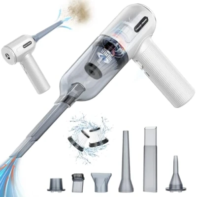 Image of Handheld Vacuum Cordless, 9000Pa Powerful Car Cleaner, Rechargeable Portable Lightweight Mini USB Cleaner for Pet Hair, Car, Home, Office, Kitchen White