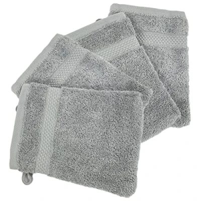 Image of Sue Rossi Face Cloth Wash Mitt Set, 100% Organic Turkish Combed Cotton, 600GSM Thick With Hanging Loop, Size 16cm x 21cm, Flannel Glove Pack Soft &amp; Absorbent (Silver Grey, 4)