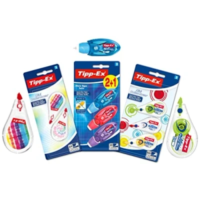 Image of Bic Tipp Ex Correction Tape Set with 5 Mini Pocket Mouse (2 Assorted Decorations and 3 Fantasy Colours) Micro Twist Colours, Pack of 8