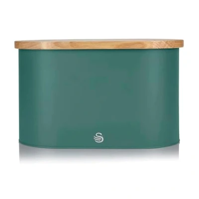 Image of Swan Nordic Oval Bread Bin With Cutting Board Lid Green