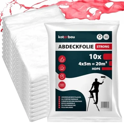 Image of KOTARBAU® Pack of 10 Plastic Films, 4 x 5 m, Multi Use, Dust Proof, Transparent Tarpaulin, for Construction Sites, Painting, Protective Film, Film
