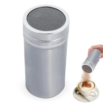 Image of Chocolate Shaker Duster,Sugar with Lid Powder Mesh Flour Dredger Stainless Steel Fine Duster for Cocoa Cappuccino Icing Sugar