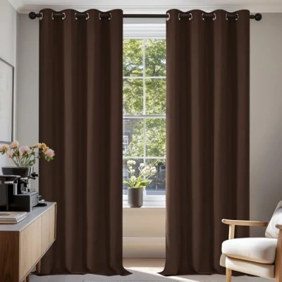 Image of Deconovo Window Treatment Blackout Curtains Thermal Insulated Decorative Soft Energy Saving Room Darkening Eyelet for Kid 55 x 110 Inch Chocolate Set of 2