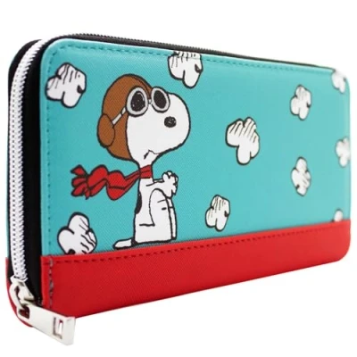 Image of Animation Peanuts Snoopy Flying Ace Sopwith Camel Doghouse Purse Clutch Coin Pocket &amp; Card Holder, Blue