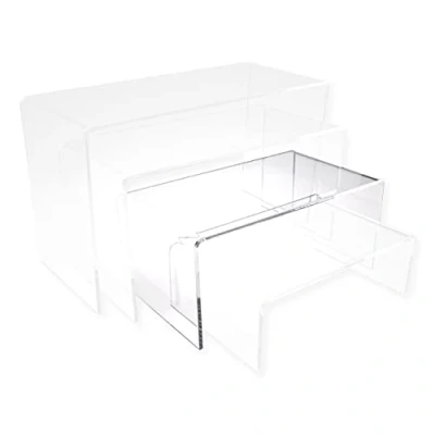 Image of EPOSGEAR Nesting Plinths Clear or Coloured Acrylic Plastic Retail Riser Tiered Counter Display Stands Perfect for Shops, Stalls, Ornaments, Models etc (Clear, Medium Single)