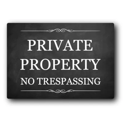 Image of PRIVATE PROPERTY NO TRESPASSING Sign A4 (297mm x 210mm) 3mm Aluminium Composite UV Printed for Long Term Outdoor Use Easy Mounting with 4 Pre Drilled Screw Holes