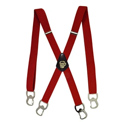 Image of Olata X Shape Braces/Suspenders with Integrated Beer Bottle Opener and Carabiner Clips 2.5cm. Red
