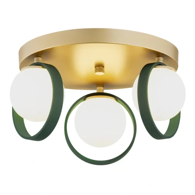 Image of Saturnia Globe Ceiling 3 Light Opal Matt, Green, Gold