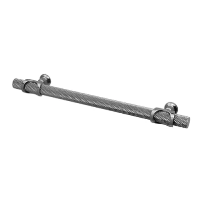 Image of Decoranddecor Amelia Knurled Cabinet Handles T Bar Kitchen Cupboard Aluminium Drawer Furniture Knobs 224mm Hole Centre, Polished Nickel Black