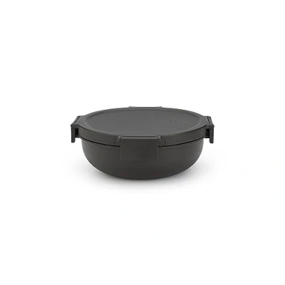 Image of Brabantia Make &amp; Take Salad Bowl 1.3L Removable Tray for Toppings Dressing Airtight Closure Leakproof Secure Click Closing Suitable Freezer Dishwasher Microwave Safe Dark Grey